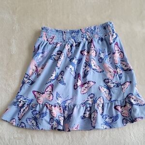 Light Blue Butterfly Print Ruffle Skirt - Women